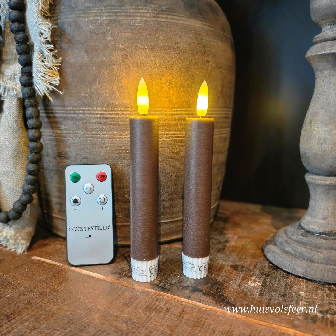 Set van 2 Dinerkaarsen Led Wax- Bruin || Elegance - Afbeelding 2
