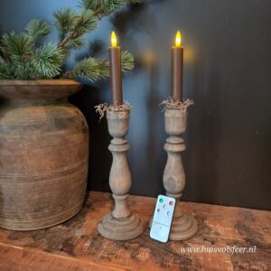 Set van 2 Dinerkaarsen Led Wax- Bruin || Elegance