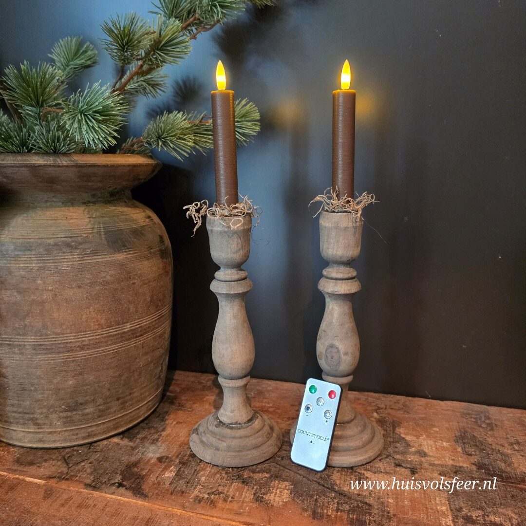 Set van 2 Dinerkaarsen Led Wax- Bruin || Elegance