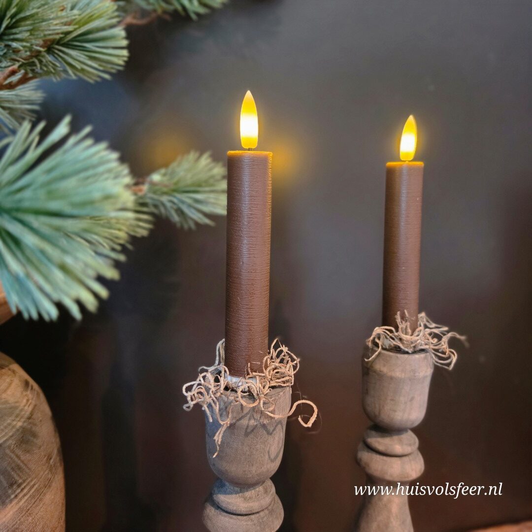 Set van 2 Dinerkaarsen Led Wax- Bruin || Elegance - Afbeelding 4