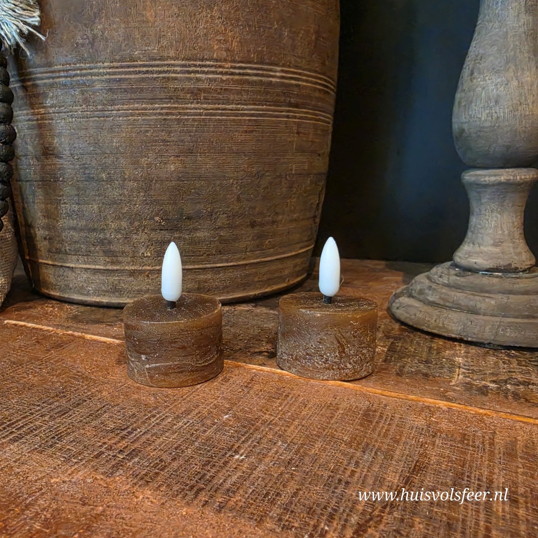 Set van 2 Waxinelichten Led Wax- Bruin || Elegance - Afbeelding 4
