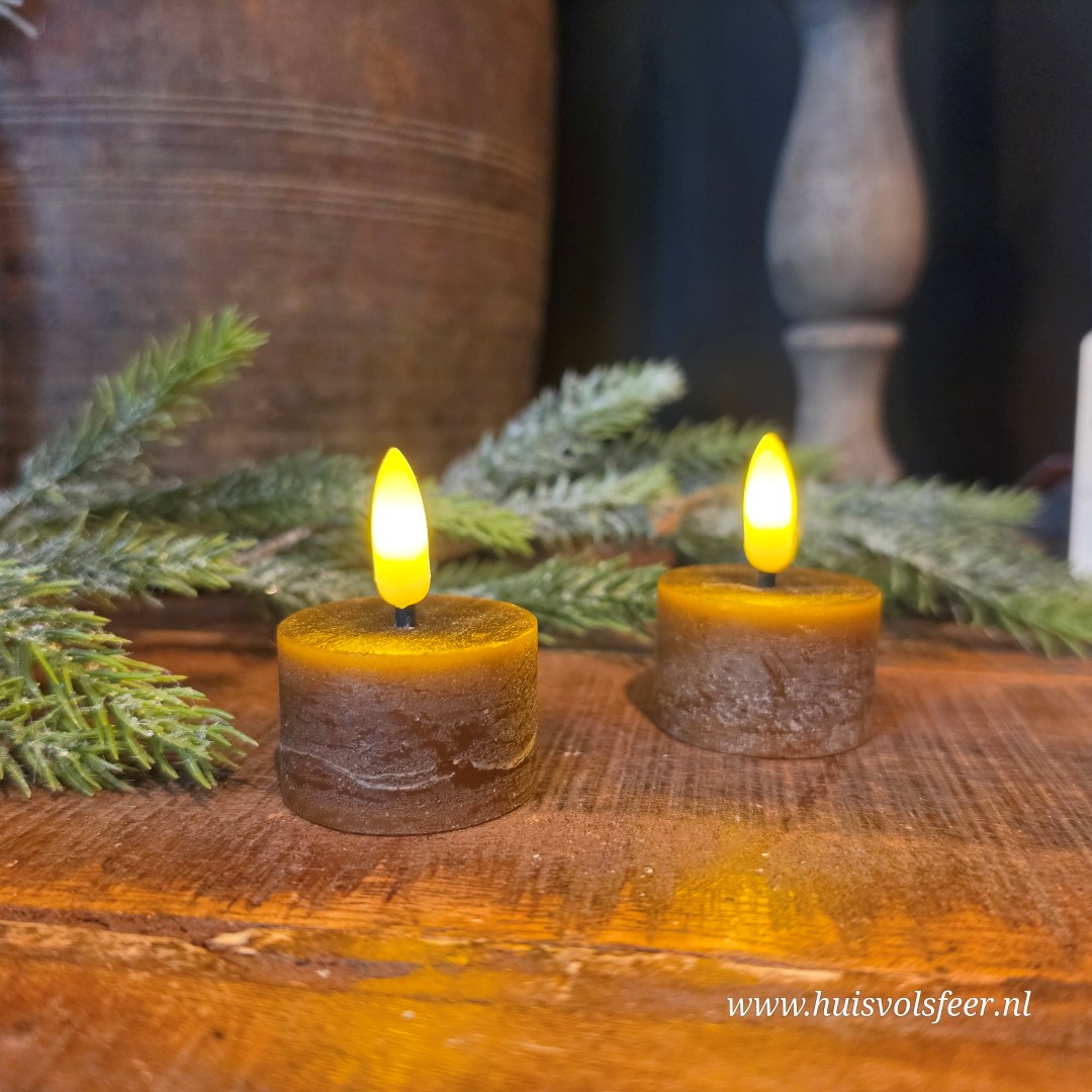 Set van 2 Waxinelichten Led Wax- Bruin || Elegance - Afbeelding 5