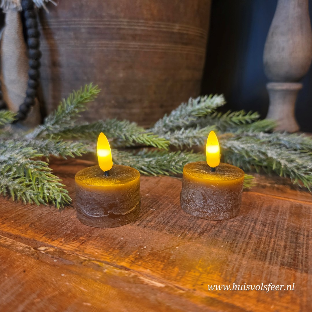 Set van 2 Waxinelichten Led Wax- Bruin || Elegance - Afbeelding 6