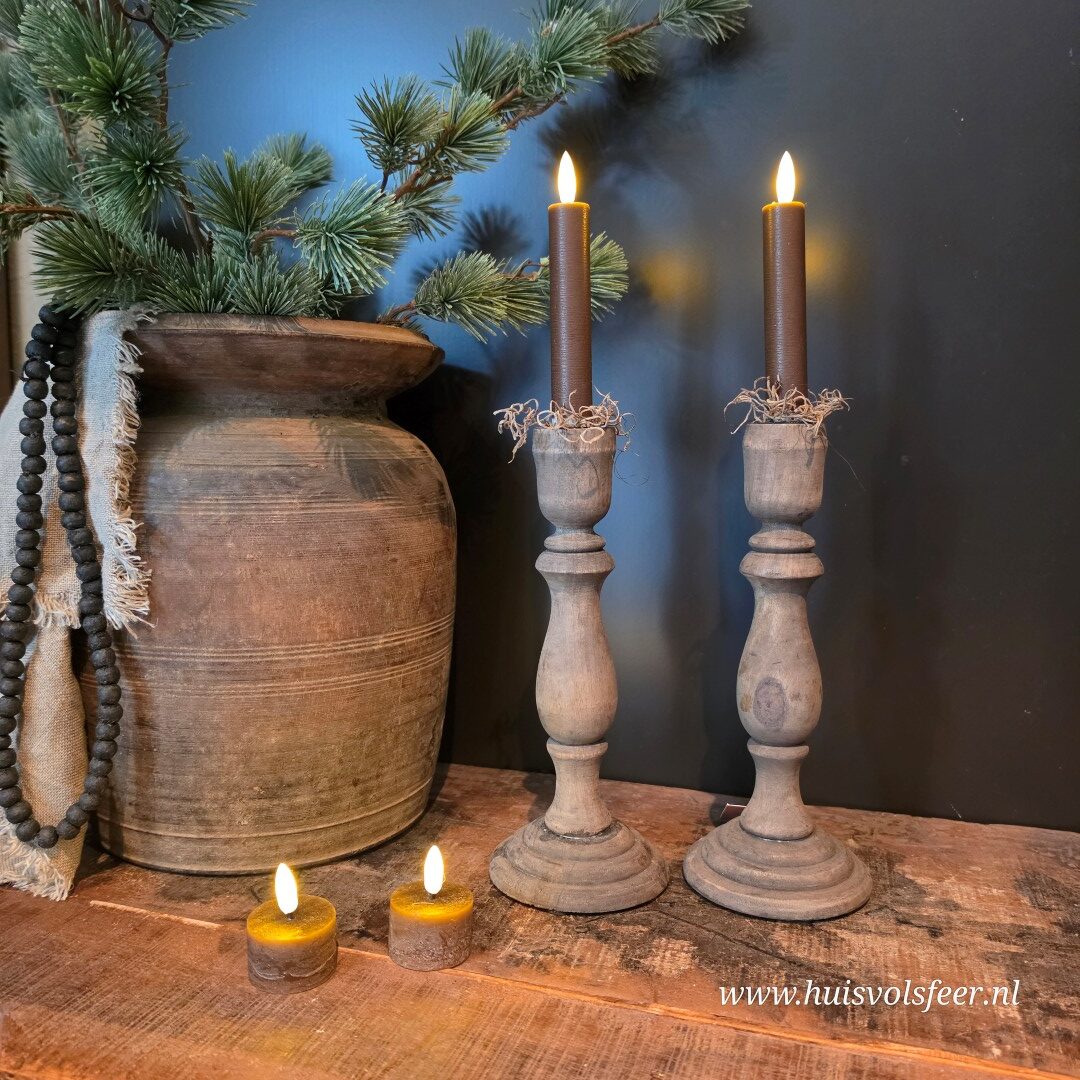 Set van 2 Waxinelichten Led Wax- Bruin || Elegance - Afbeelding 3