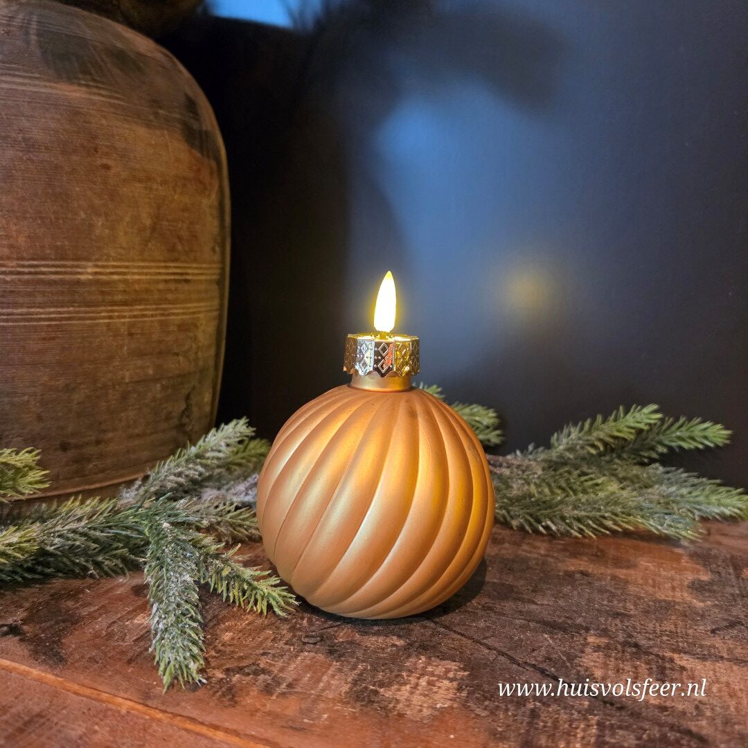 LED Glazen Kerstbal met Kaarsvlam- Elegance || Goud - Afbeelding 7