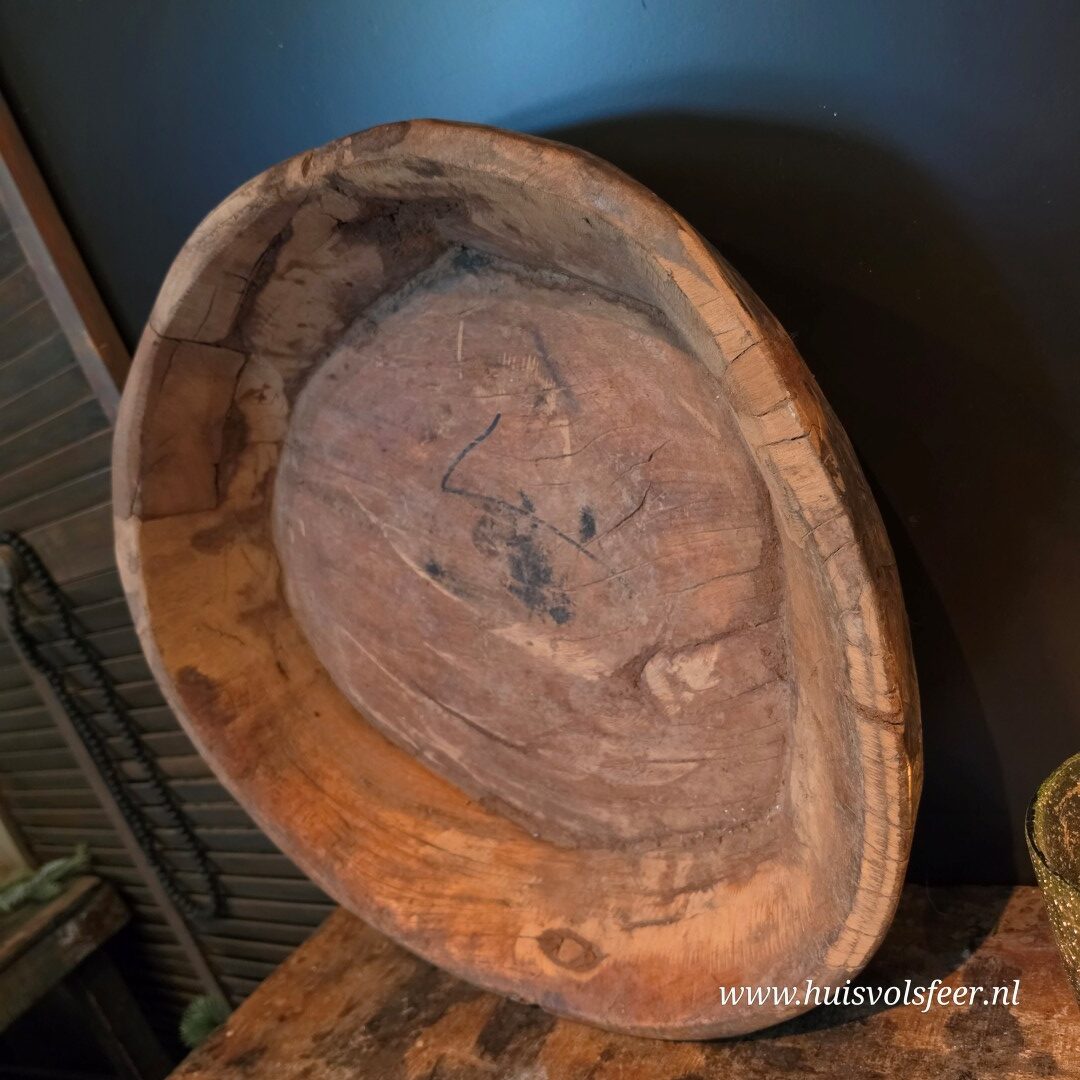 Oude, doorleefde houten schaal uit India - Afbeelding 8