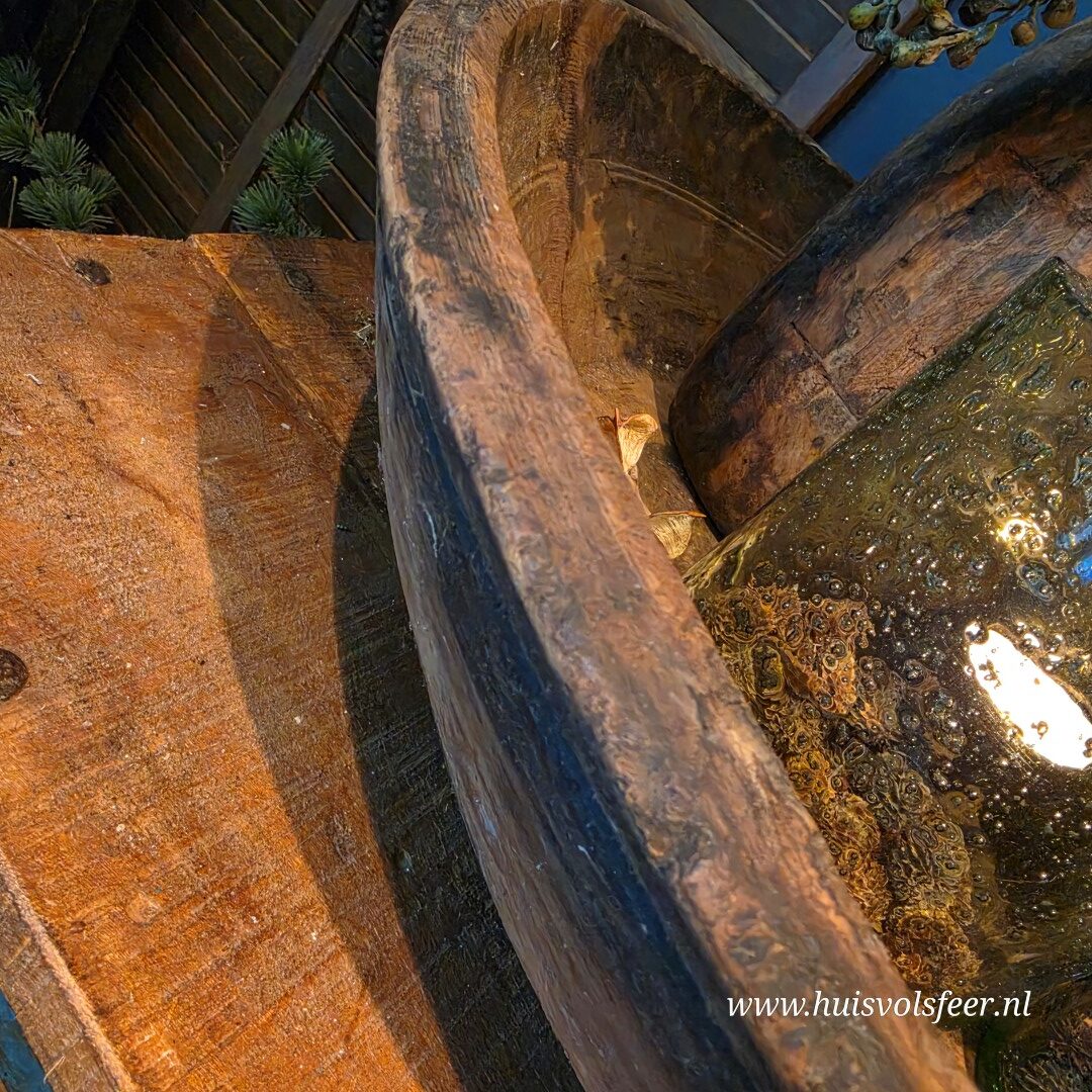 Oude, doorleefde houten schaal uit India - Afbeelding 5