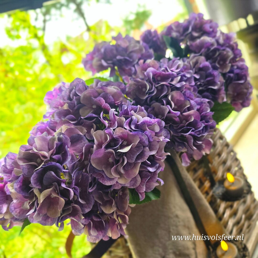 Hortensia Bush Paars- 57 cm || Luxe Zijdeboemen - Afbeelding 4