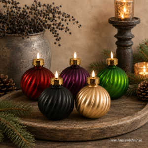 LED Glazen Kerstbal met Kaarsvlam- Elegance || Rood