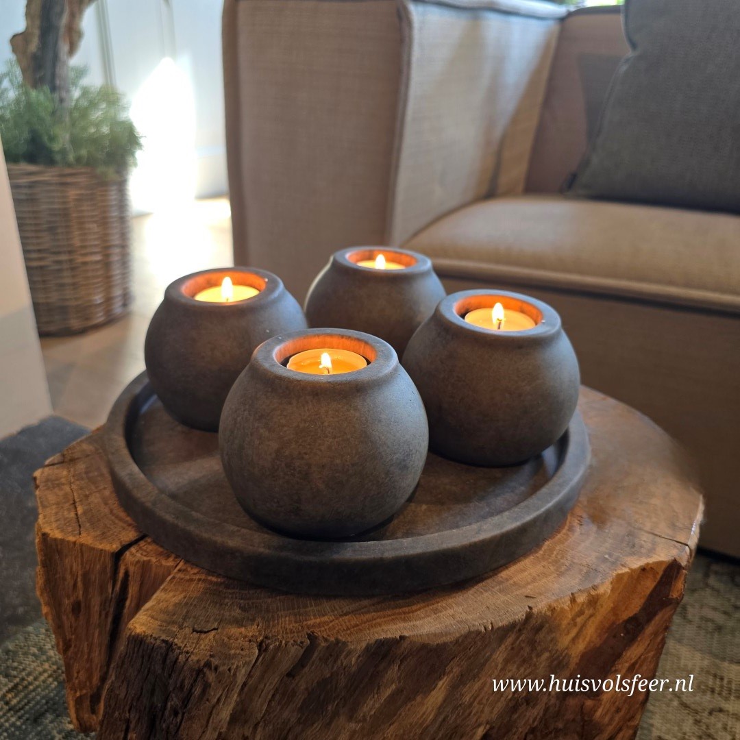 Set of 4 Tealightcups on Plate- Majestic Brown || Brynxz - Afbeelding 3