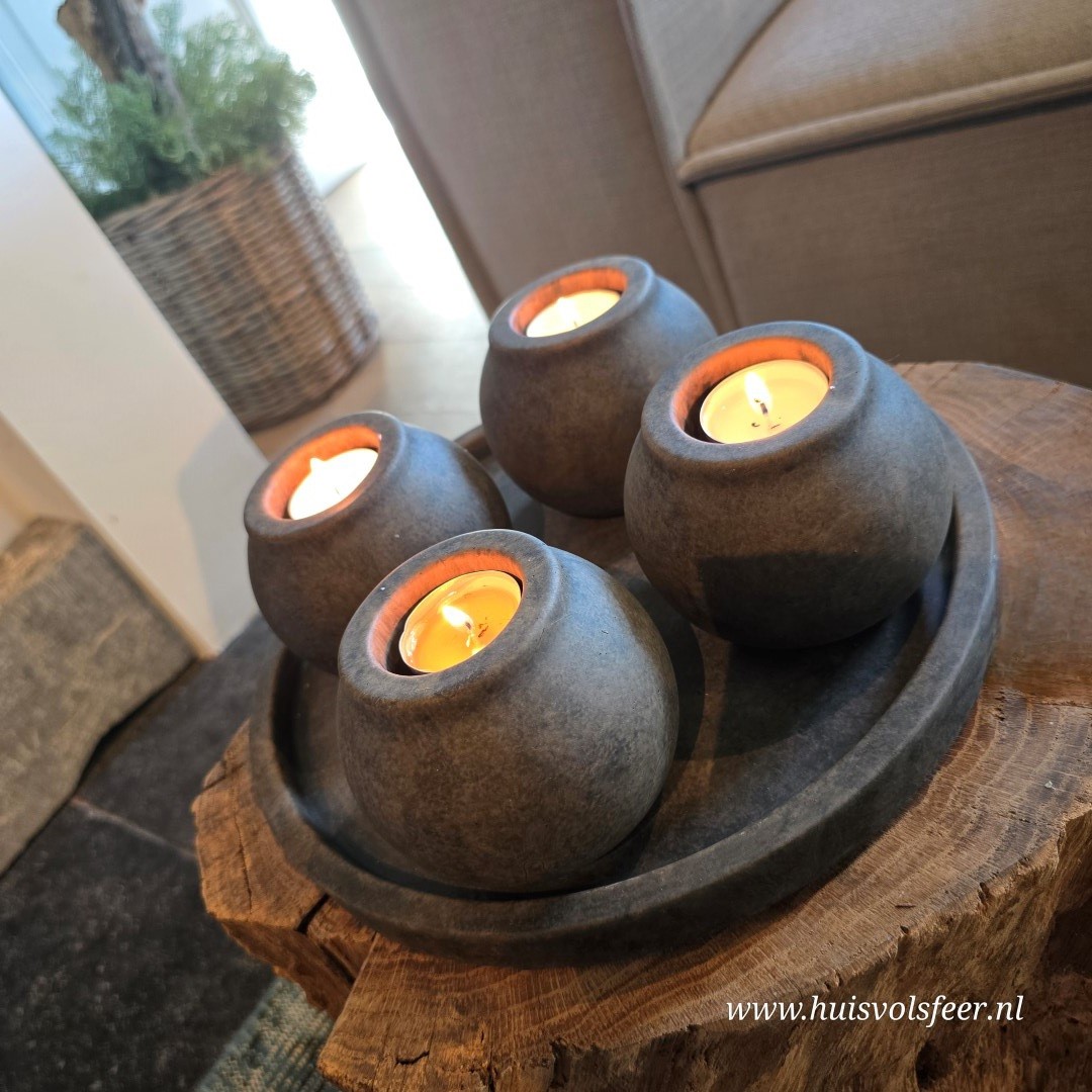 Set of 4 Tealightcups on Plate- Majestic Brown || Brynxz - Afbeelding 4