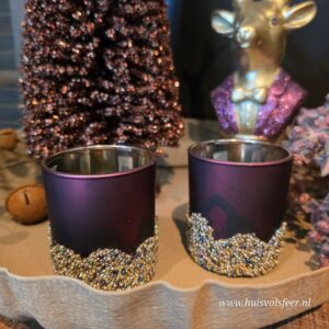 Waxinelichthouder- Aubergine met Gouden Details