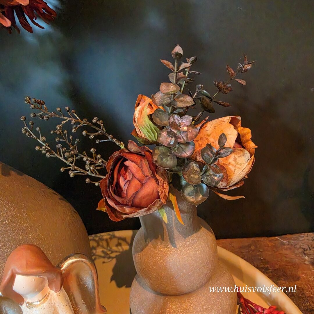 Zijdeboeketje Paeonia- Oranje/ Bruin || 24 cm - Afbeelding 2