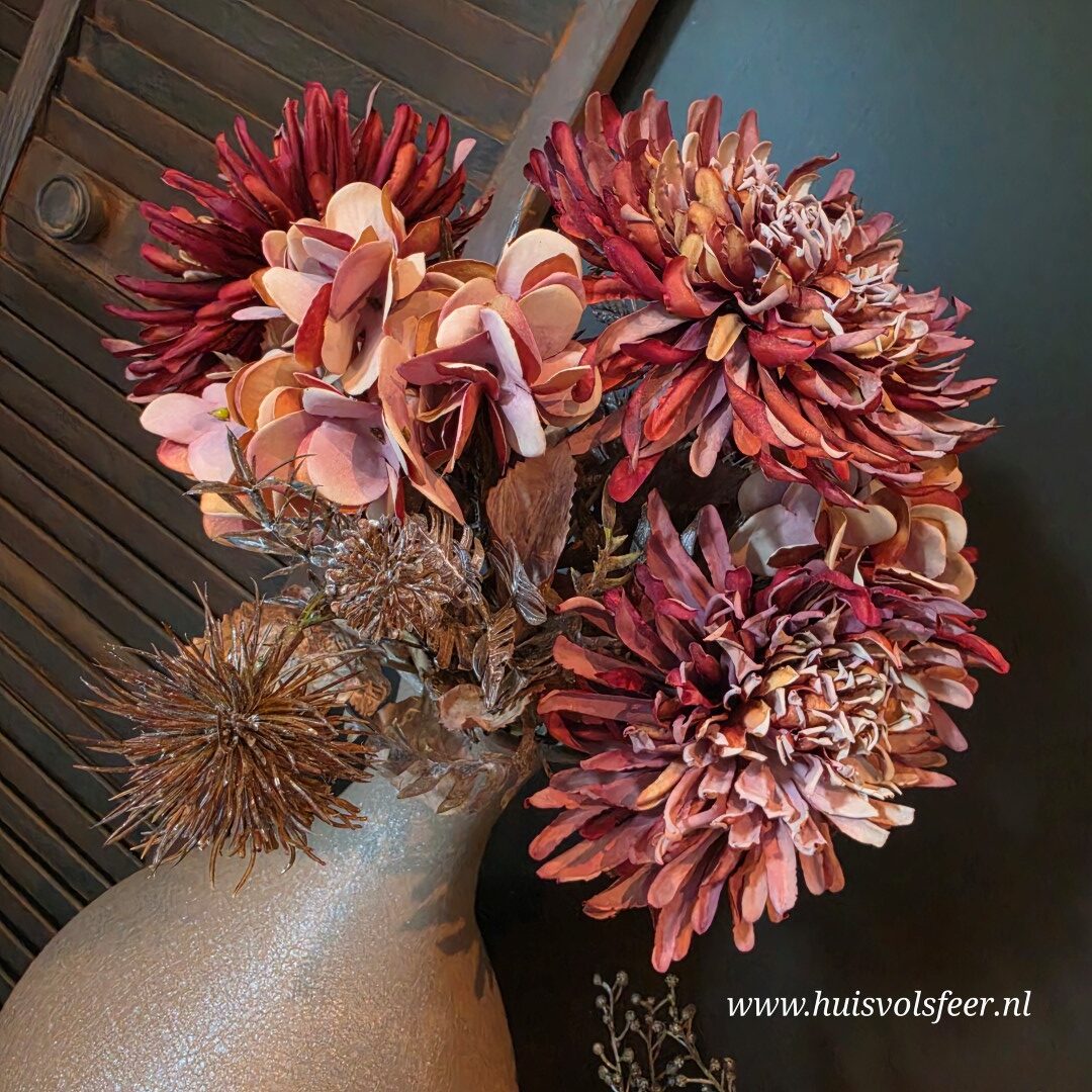 Zijdeboeket van Chrysant & Hortensia || Mauve - Afbeelding 2