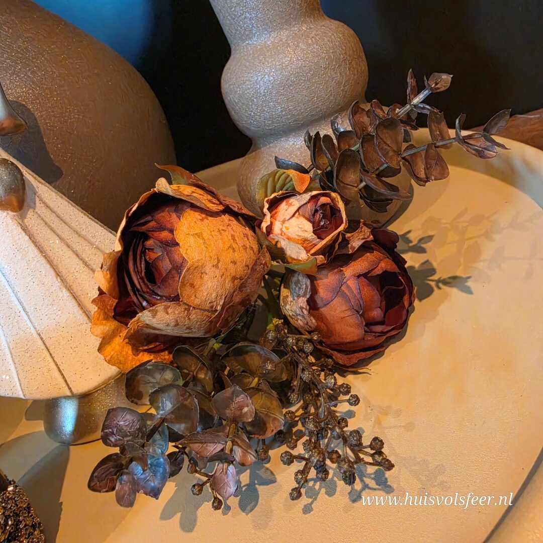 Zijdeboeketje Paeonia- Oranje/ Bruin || 24 cm - Afbeelding 5