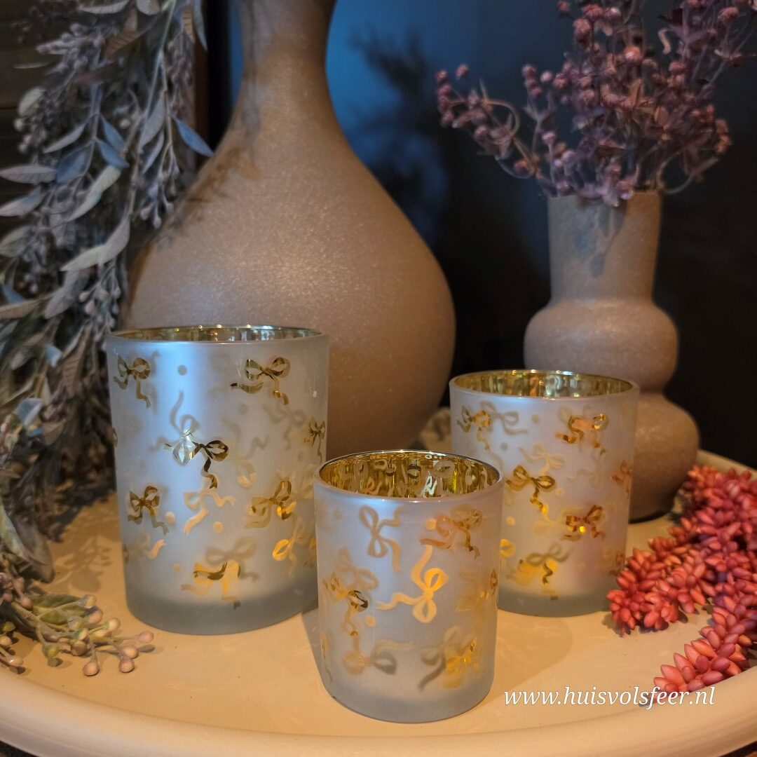 Windlicht Strik- Wit/ Goud || Large - Afbeelding 8