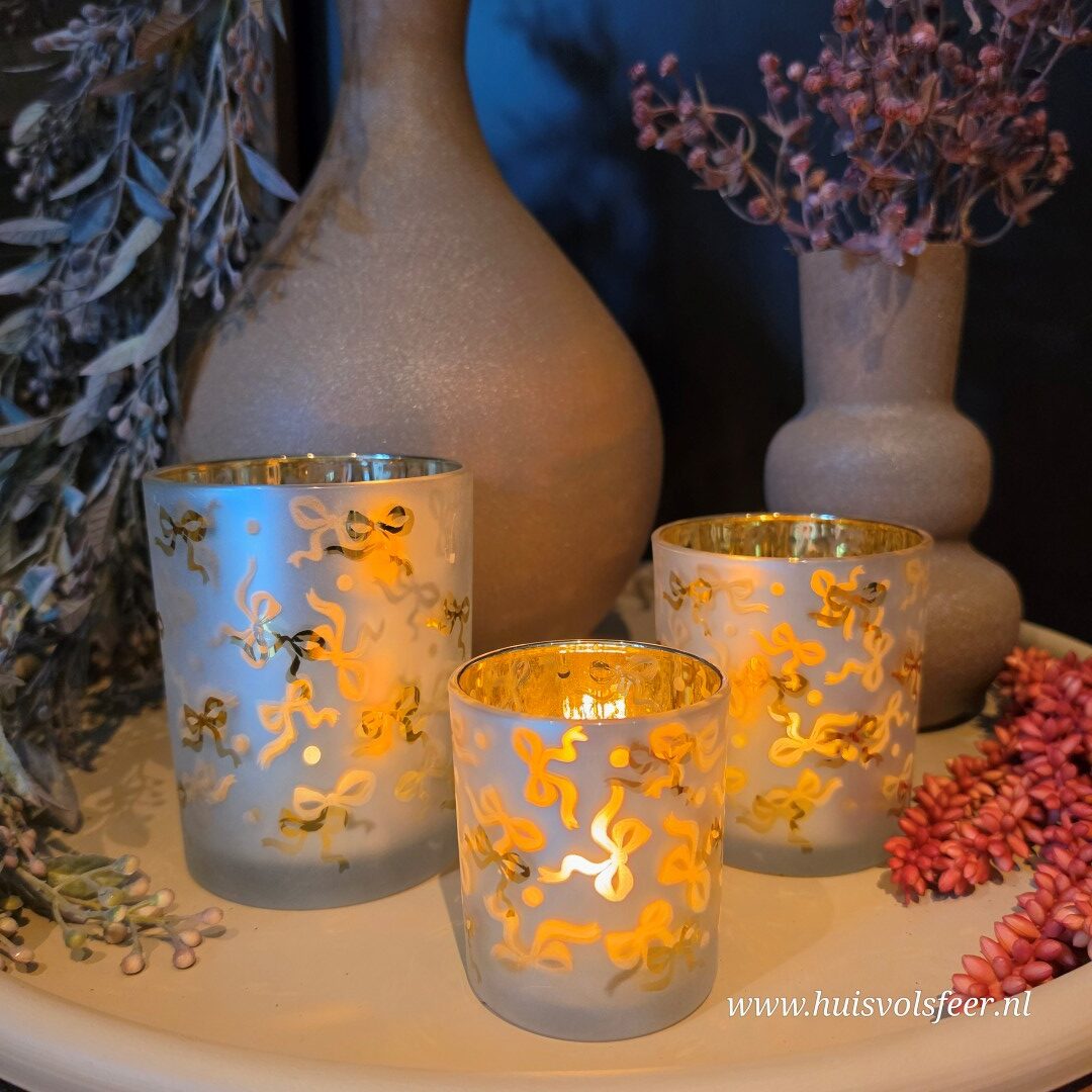 Windlicht Strik- Wit/ Goud || Large - Afbeelding 5