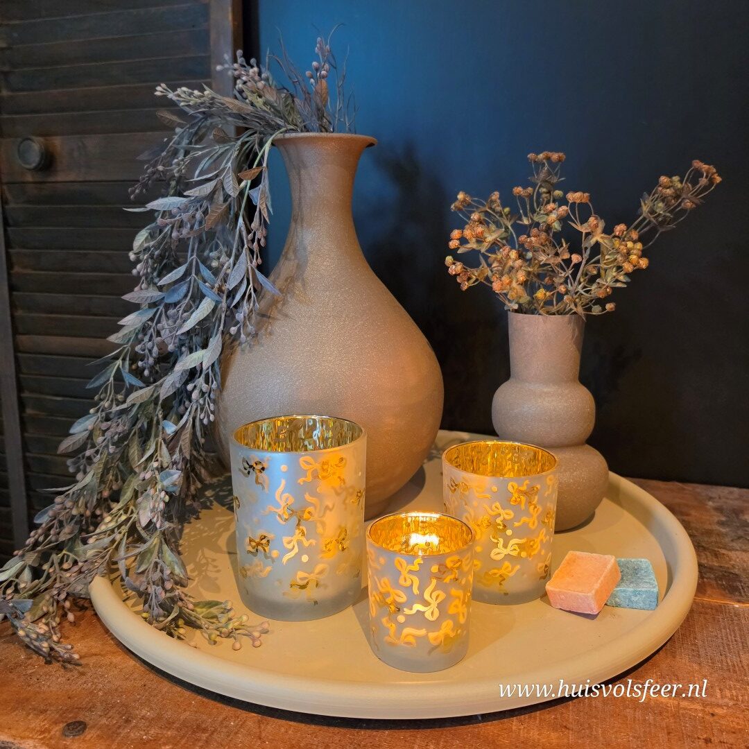 Windlicht Strik- Wit/ Goud || Large - Afbeelding 6