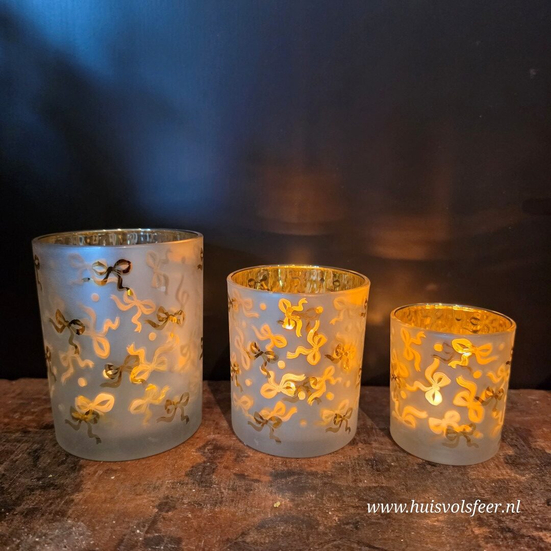 Windlicht Strik- Wit/ Goud || Large - Afbeelding 3