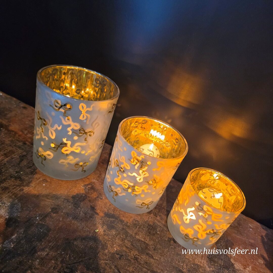 Windlicht Strik- Wit/ Goud || Large - Afbeelding 4