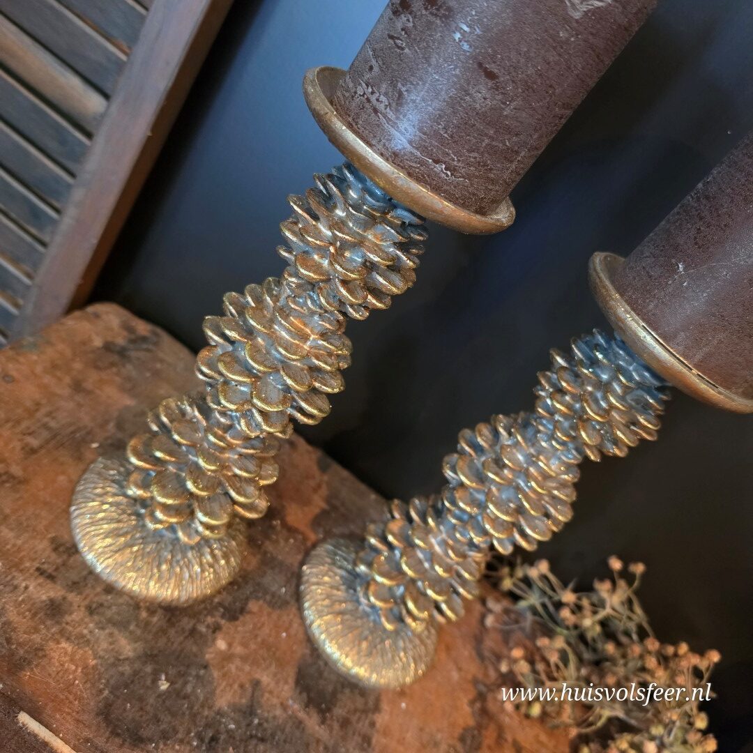 Kandelaar met Dennenappels- Goud || 25 cm - Afbeelding 5