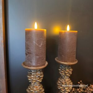 Stompkaars Led Wax Ø7,5 x H12,5 cm- Bruin || Elegance