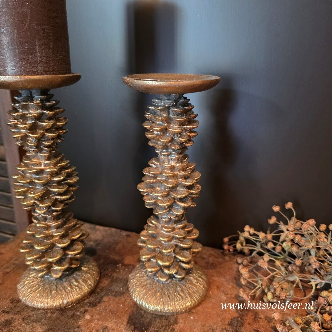 Kandelaar met Dennenappels- Goud || 25 cm - Afbeelding 6