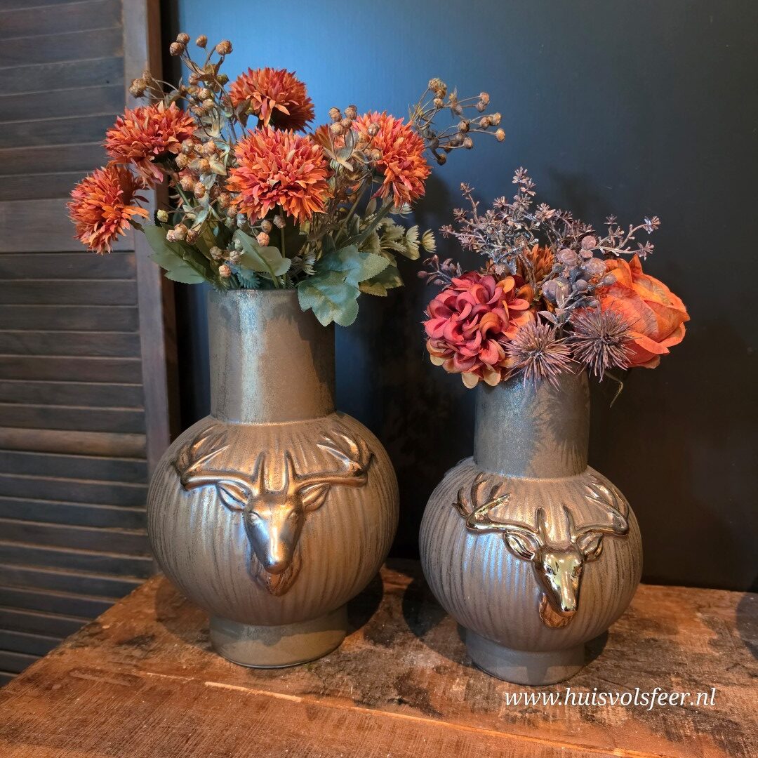 Zijdeboeket Hortensia & Roos || Oranje/ Bruin - Afbeelding 2