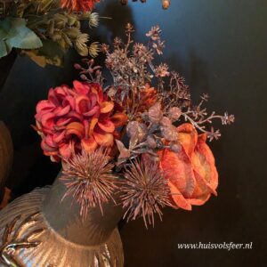 Zijdeboeket Hortensia & Roos || Oranje/ Bruin