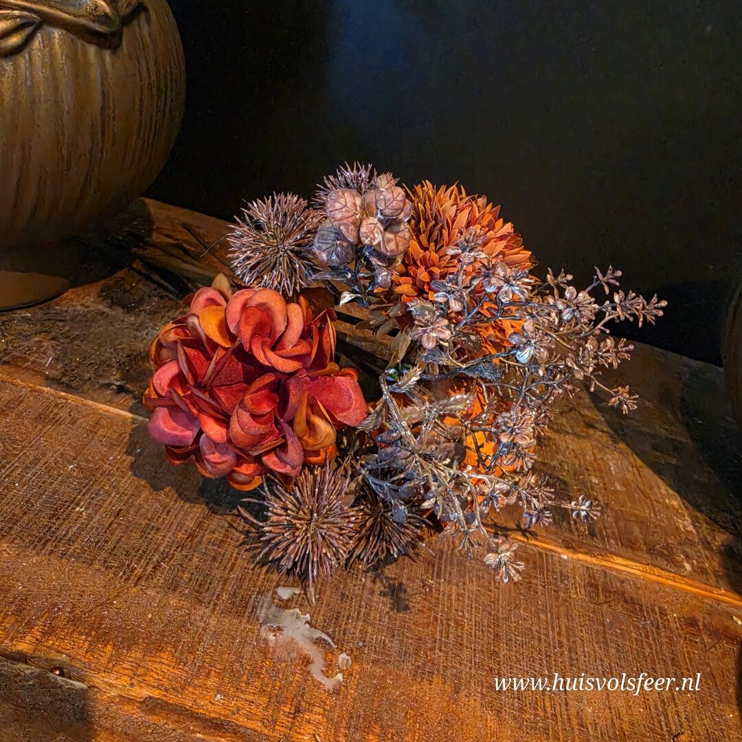 Zijdeboeket Hortensia & Roos || Oranje/ Bruin - Afbeelding 3