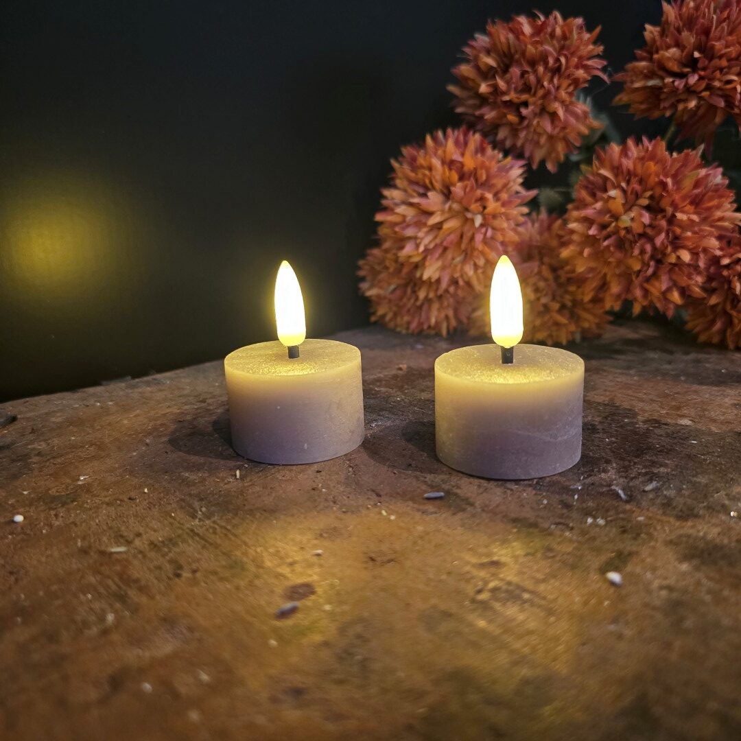 Set van 2 Waxinelichten Led Wax- Grijs/ Taupe || Elegance
