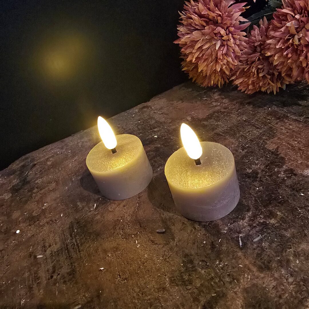 Set van 2 Waxinelichten Led Wax- Grijs/ Taupe || Elegance - Afbeelding 2