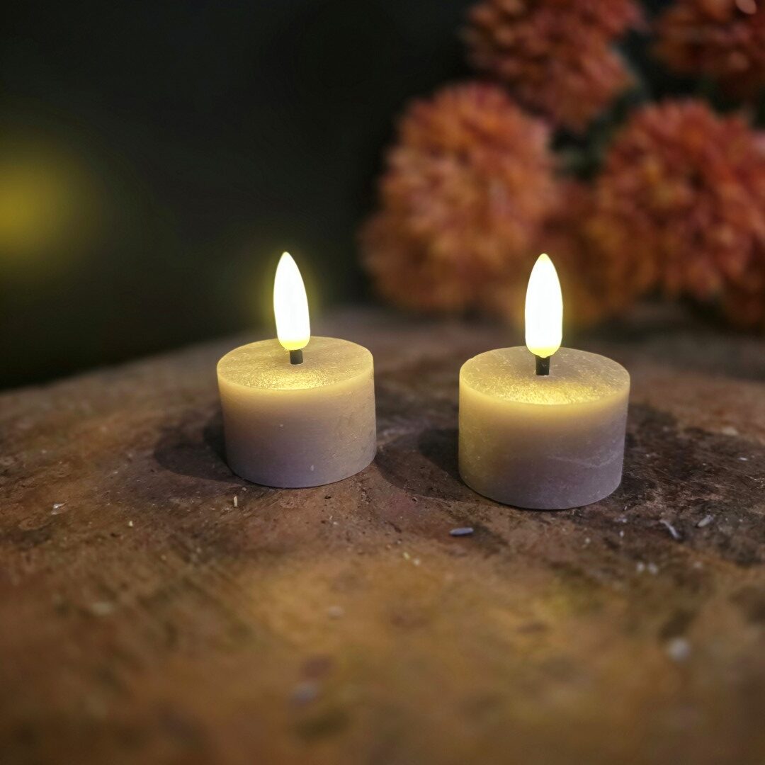 Set van 2 Waxinelichten Led Wax- Grijs/ Taupe || Elegance - Afbeelding 3
