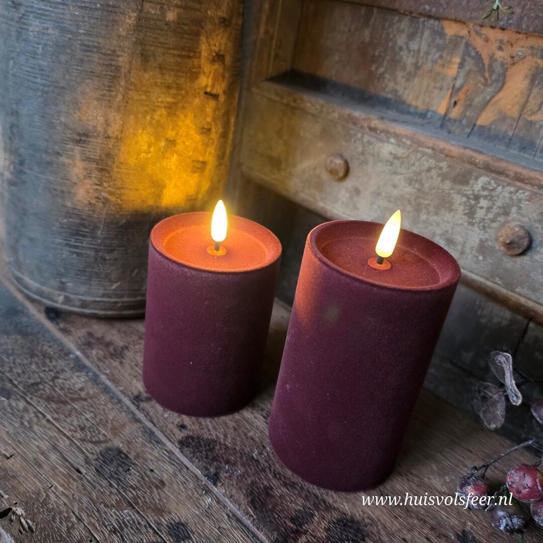 Stompkaars Led Velvet Ø7,5 x H10 cm- Paars || Elegance - Afbeelding 2