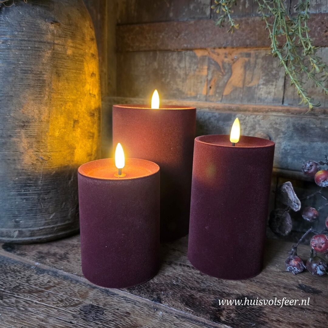 Stompkaars Led Velvet Ø10 x H15 cm- Paars || Elegance - Afbeelding 5