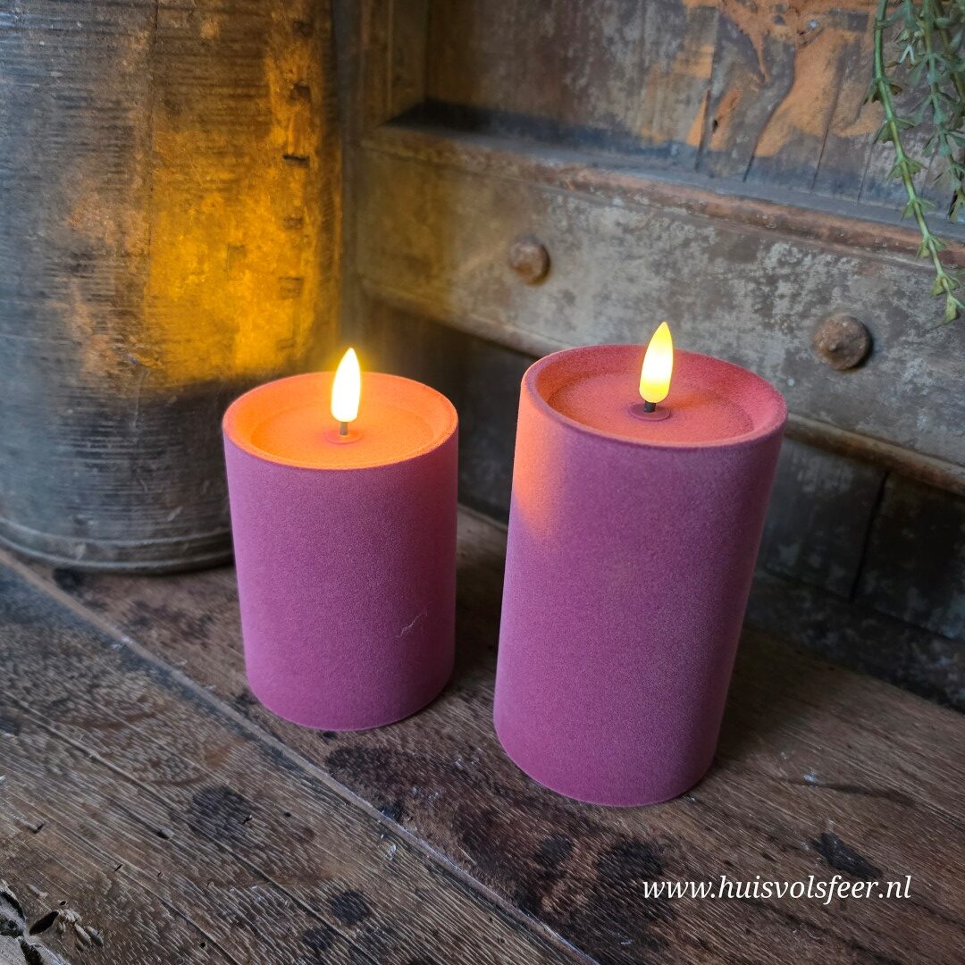 Stompkaars Led Velvet Ø7,5 x H10 cm- Fuchsia || Elegance - Afbeelding 2