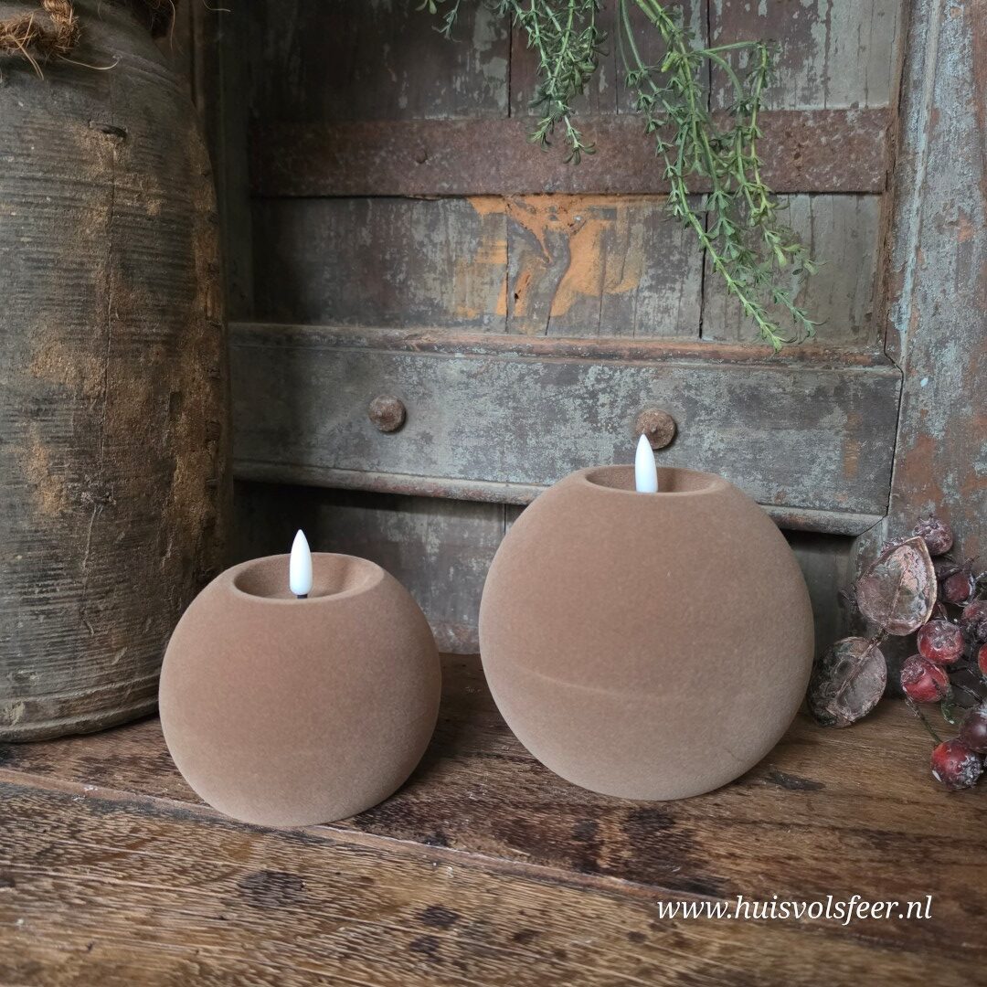 Bolkaars Led Velvet Ø10 x H7,8 cm- Taupe || Elegance - Afbeelding 3