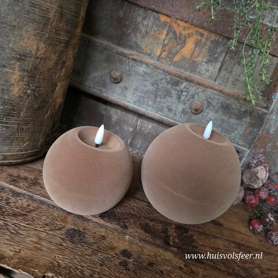 Bolkaars Led Velvet Ø10 x H7,8 cm- Taupe || Elegance - Afbeelding 4