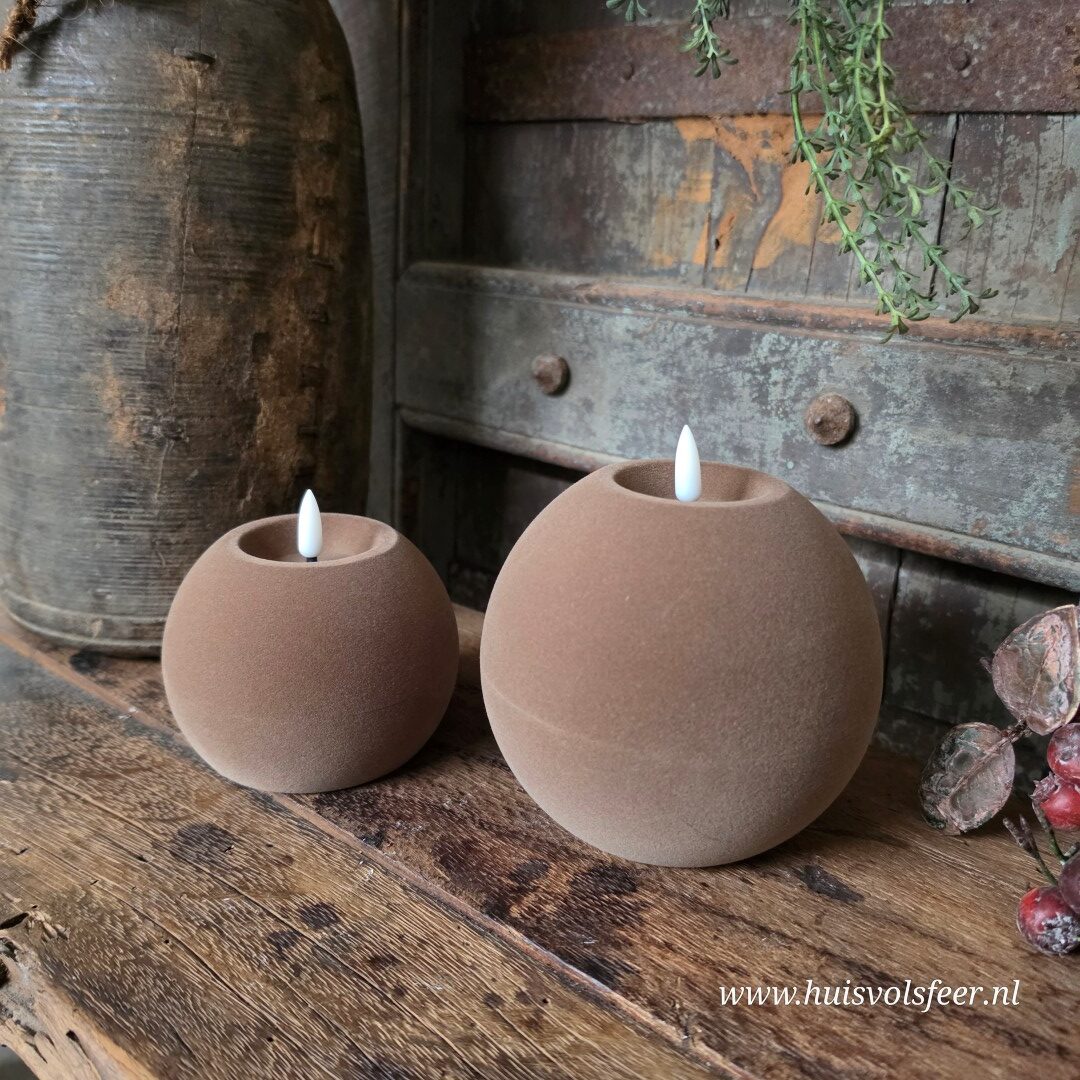 Bolkaars Led Velvet Ø12 x H11 cm- Taupe || Elegance - Afbeelding 5