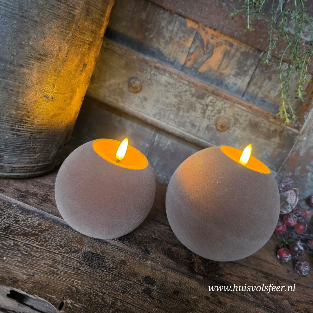 Bolkaars Led Velvet Ø10 x H7,8 cm- Taupe || Elegance - Afbeelding 2