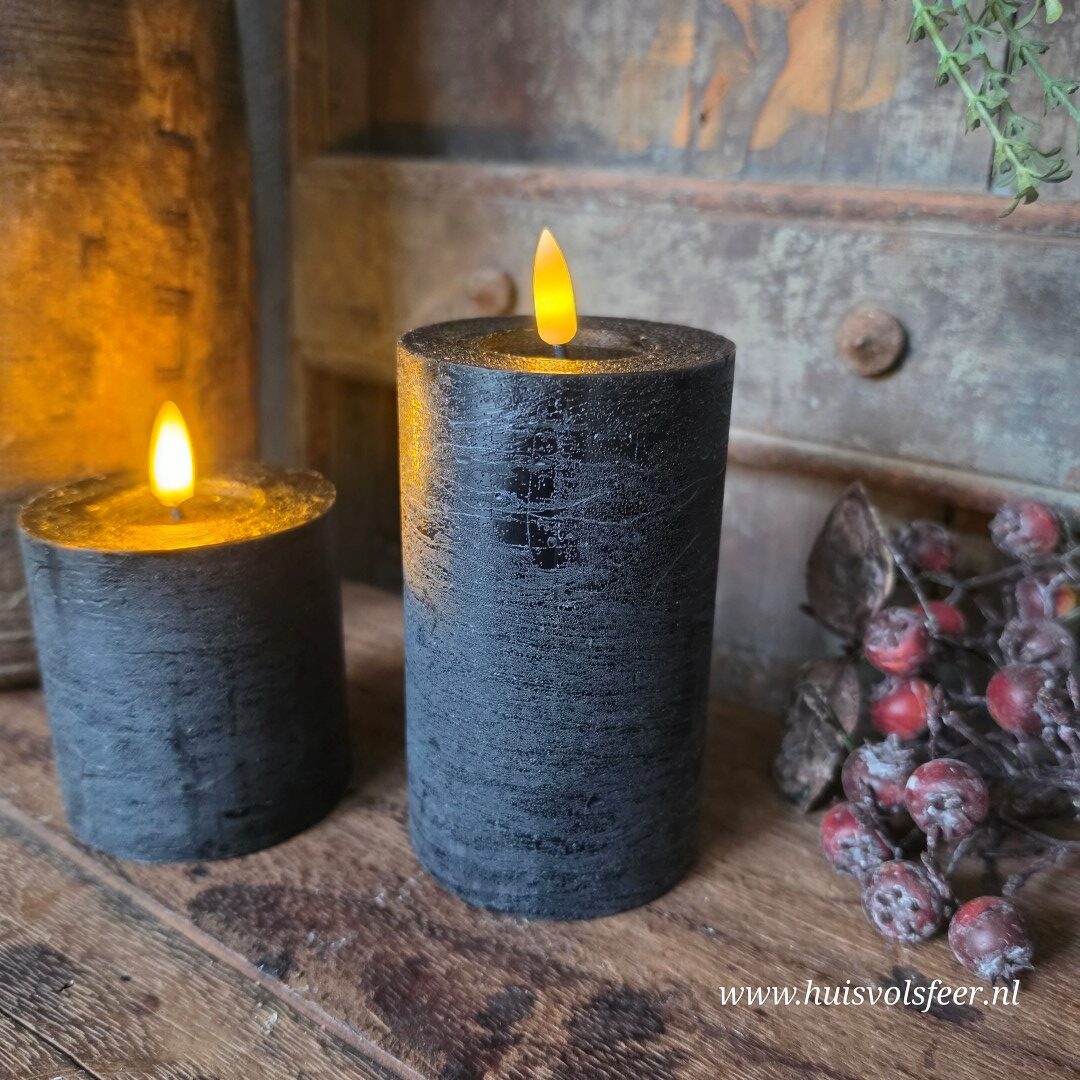 Stompkaars Led Wax Ø7,5 x H12,5 cm- Zwart || Elegance - Afbeelding 3