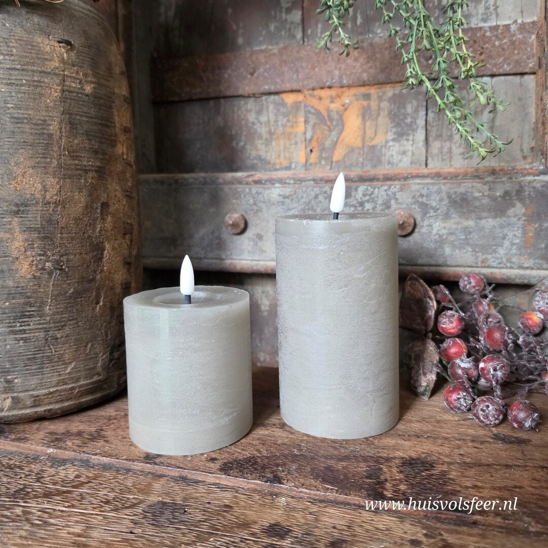Stompkaars Led Wax Ø7,5 x H8 cm- Grijs/ Taupe || Elegance - Afbeelding 4
