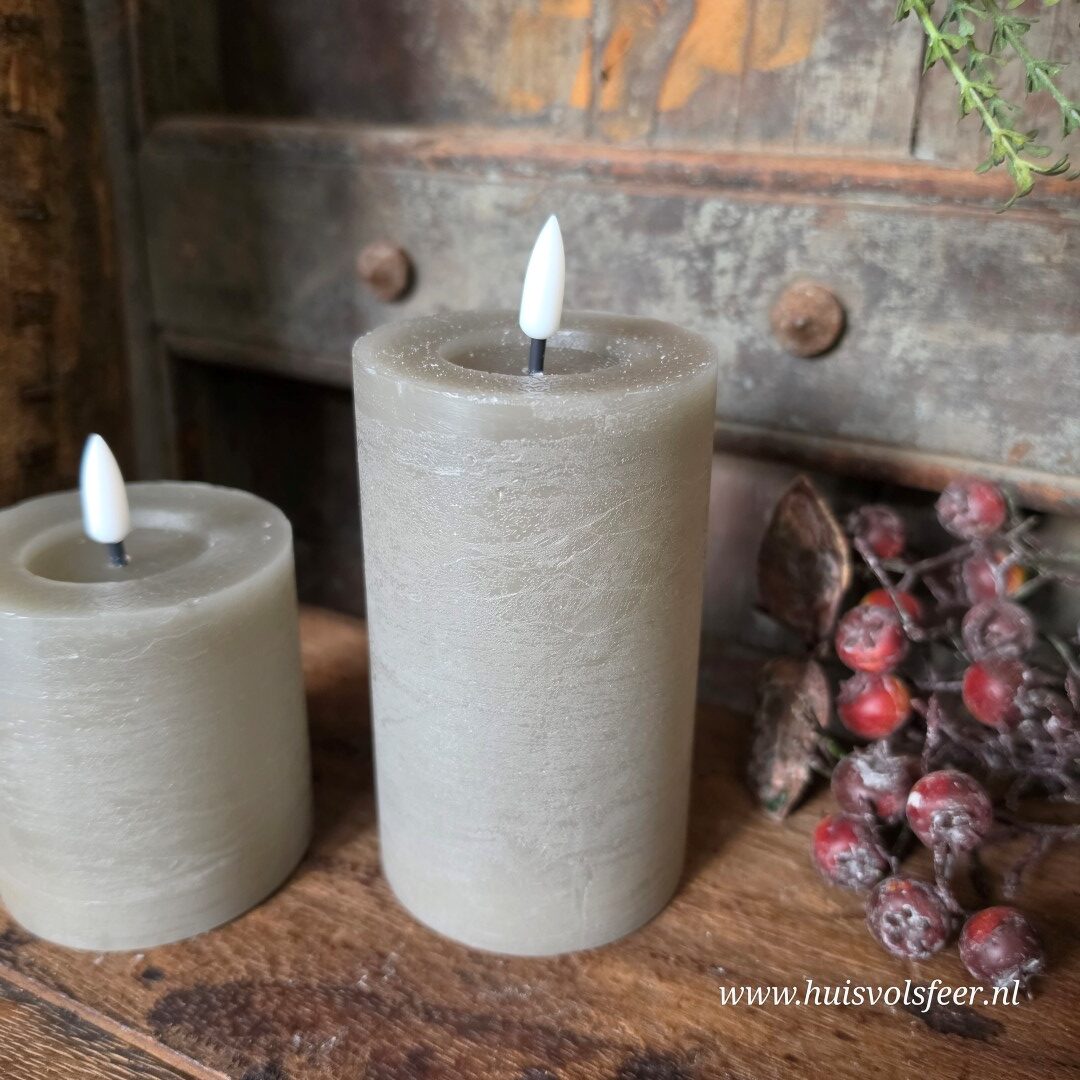 Stompkaars Led Wax Ø7,5 x H12,5 cm- Grijs/ Taupe || Elegance - Afbeelding 7