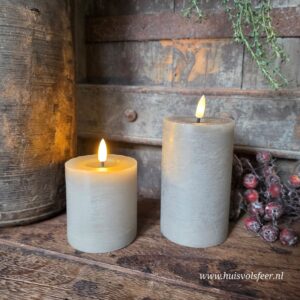 Stompkaars Led Wax Ø7,5 x H8 cm- Grijs/ Taupe || Elegance