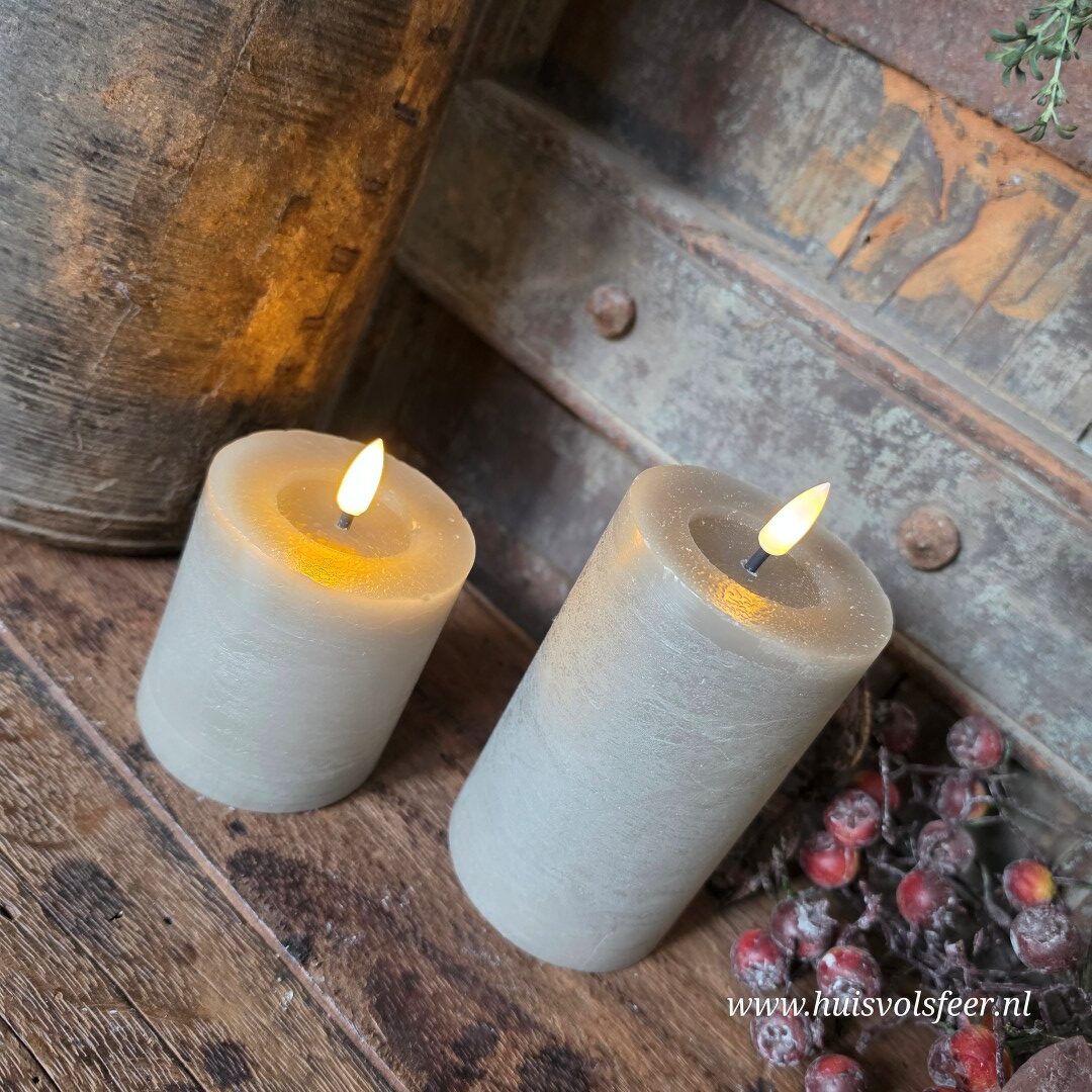 Stompkaars Led Wax Ø7,5 x H8 cm- Grijs/ Taupe || Elegance - Afbeelding 2