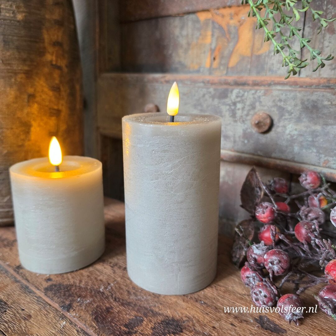Stompkaars Led Wax Ø7,5 x H12,5 cm- Grijs/ Taupe || Elegance - Afbeelding 3