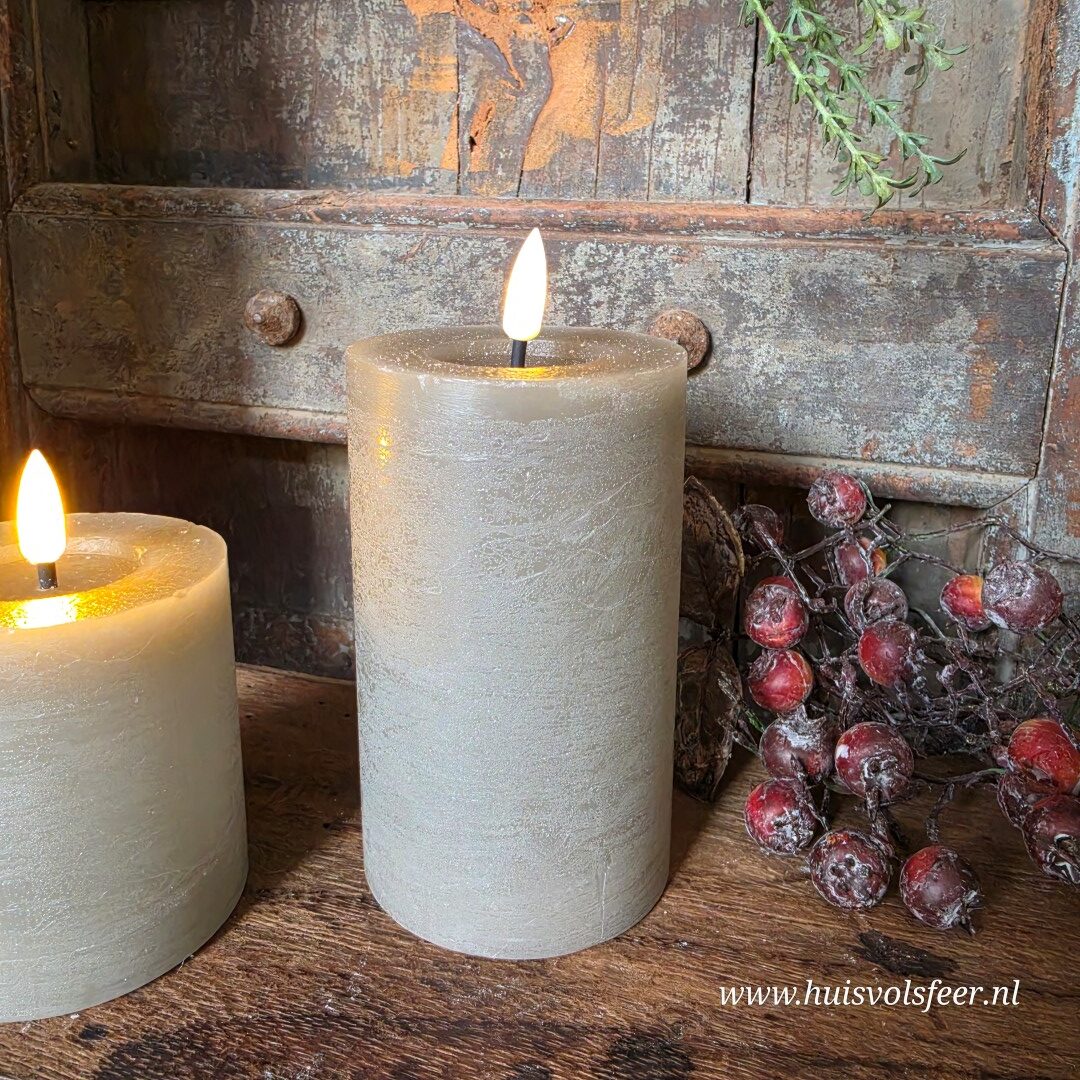 Stompkaars Led Wax Ø7,5 x H12,5 cm- Grijs/ Taupe || Elegance - Afbeelding 4