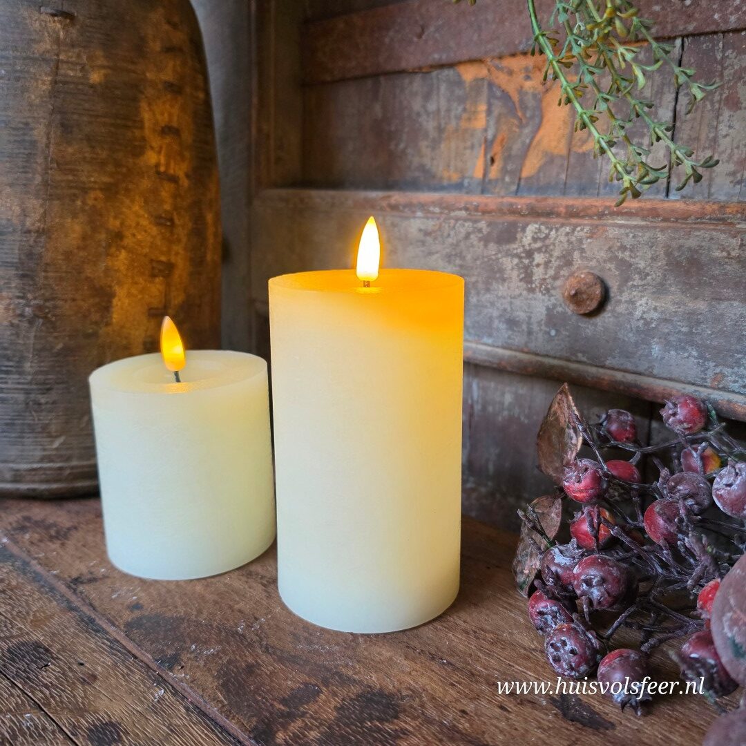 Stompkaars Led Wax Ø7,5 x H12,5 cm- Crème || Elegance - Afbeelding 3