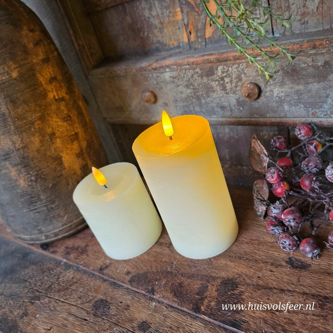 Stompkaars Led Wax Ø7,5 x H8 cm- Crème || Elegance - Afbeelding 2