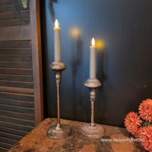 Set van 2 Dinerkaarsen Led Wax- Grijs/ Taupe || Elegance